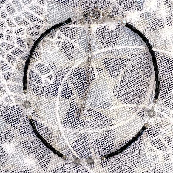 Vintage Dainty Sterling & Crystal Bracelet Anklet - Picture 3 of 13